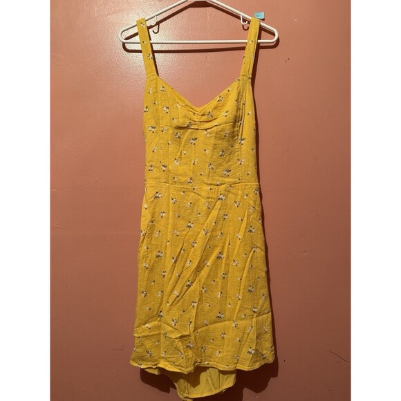 Hollister Dresses & Skirts - Hollister  Womens Summer Dress L Large Yellow Floral Sleeveless Short